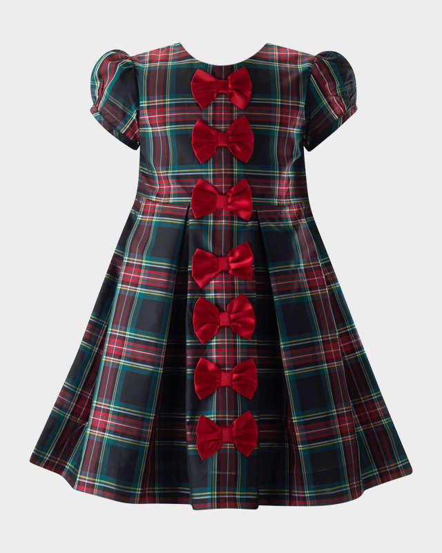 Girl's Tartan-Print Bow Dress, Size 2-10